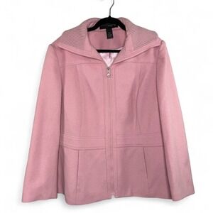 Venezia Pink Wool Blend Knit‎ Collar Zip Front Coat Jacket Sz 14/16